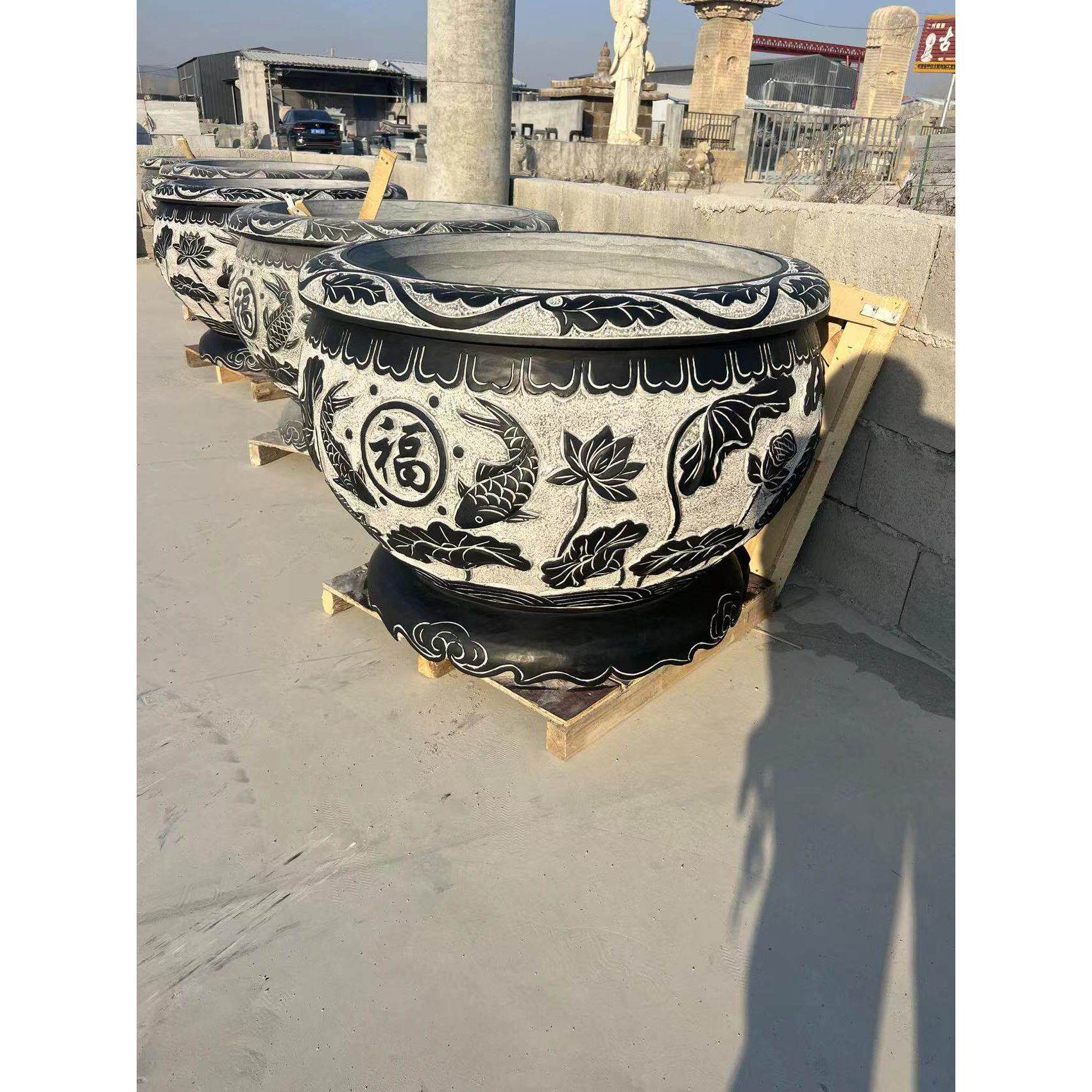 石雕鱼缸花盆青石石缸石头水缸庭院仿古荷花鱼圆缸养鱼石槽大石盆