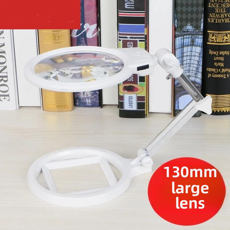 130mm桌面放大镜大领域10x30x折叠式带光老人阅读镜