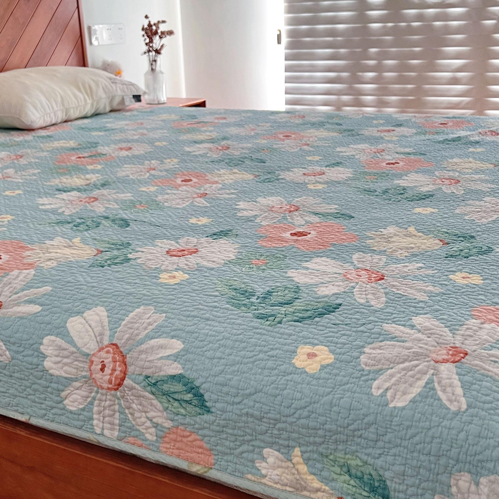 夹棉床盖高温水洗斜纹全棉空调被绗缝床单榻榻米床垫四季通用盖毯