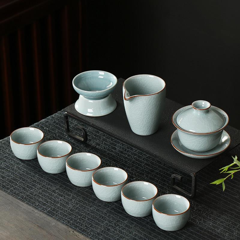 哥窑茶具套装汝窑复古风陶瓷家用功夫小茶杯泡茶器客厅办公室会客