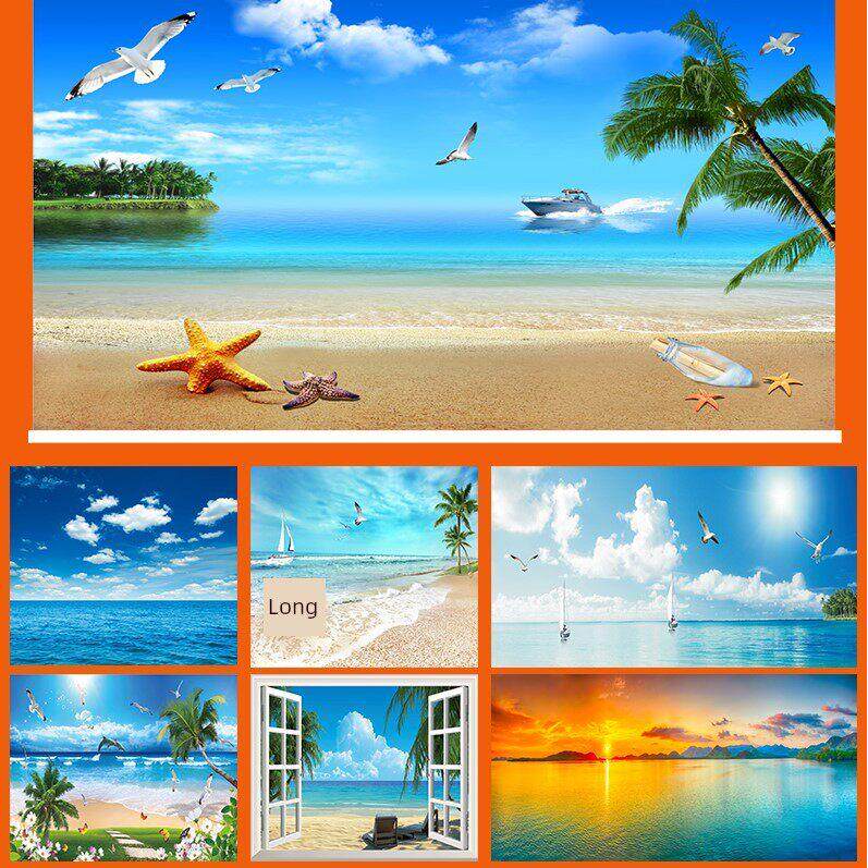 定制海景风景卷帘办公室客厅遮阳遮阳手动上下调节窗帘不打孔