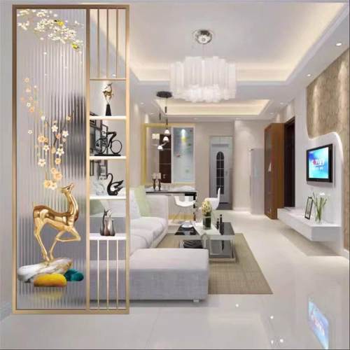 铁艺屏风隔断艺术玻璃简约现代玄关家用透光轻奢进入户门客厅遮挡