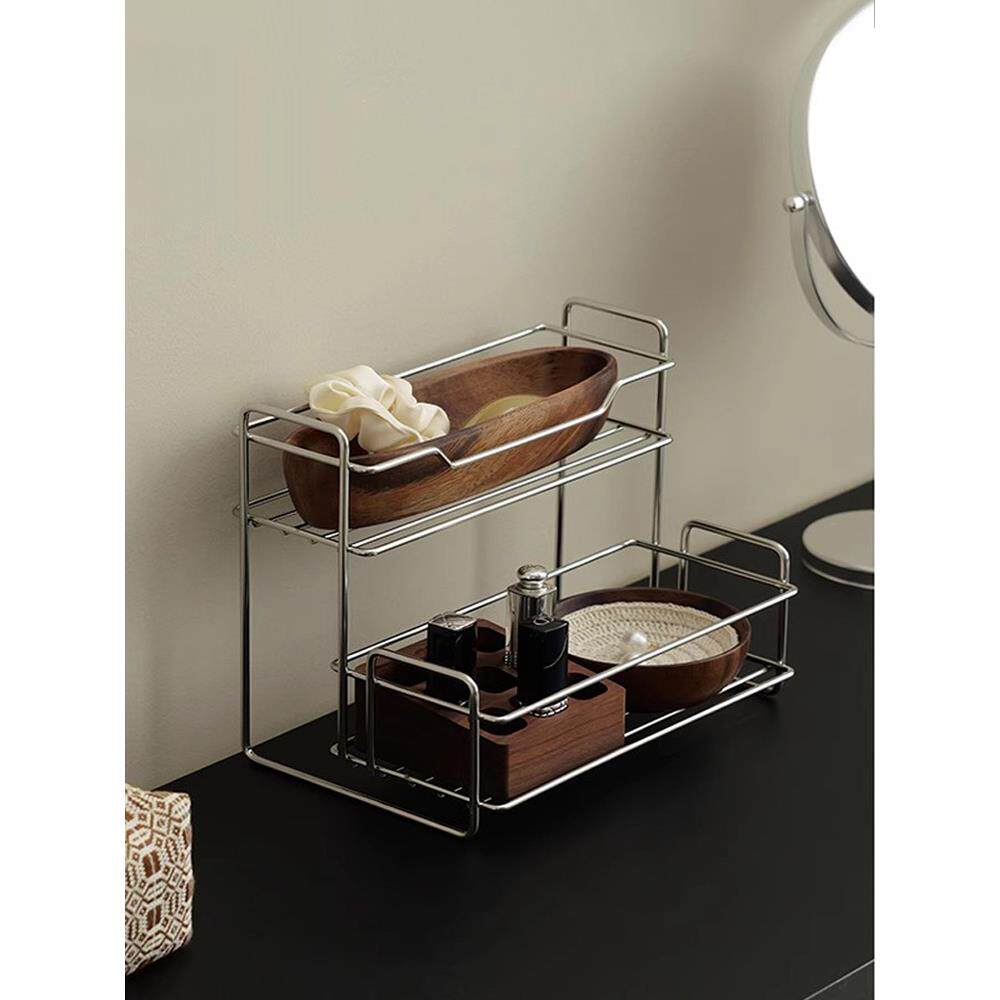 不锈钢双层收纳架桌面化妆品杂项收纳架浴室台面厨房调味瓶收纳架