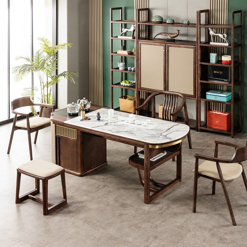 新中式茶桌椅组合实木现代简约茶室办公室轻奢高级总裁茶桌泡茶桌