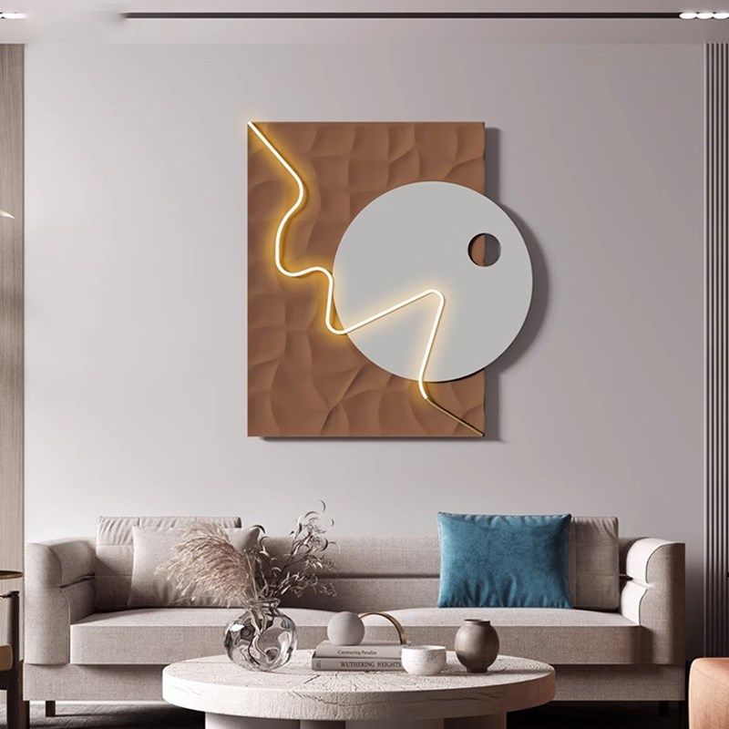 简约现代客厅灯光装饰画立体浮雕沙发背景墙挂画高级感艺术发光画