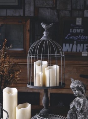 铁艺鸟笼烛台 复古婚庆家居创意金属工艺品装饰拍摄道具摆件轻奢