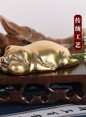 铜猪摆件创意可爱趴趴猪萌萌猪黄铜金猪家居客厅装饰品十二生肖猪