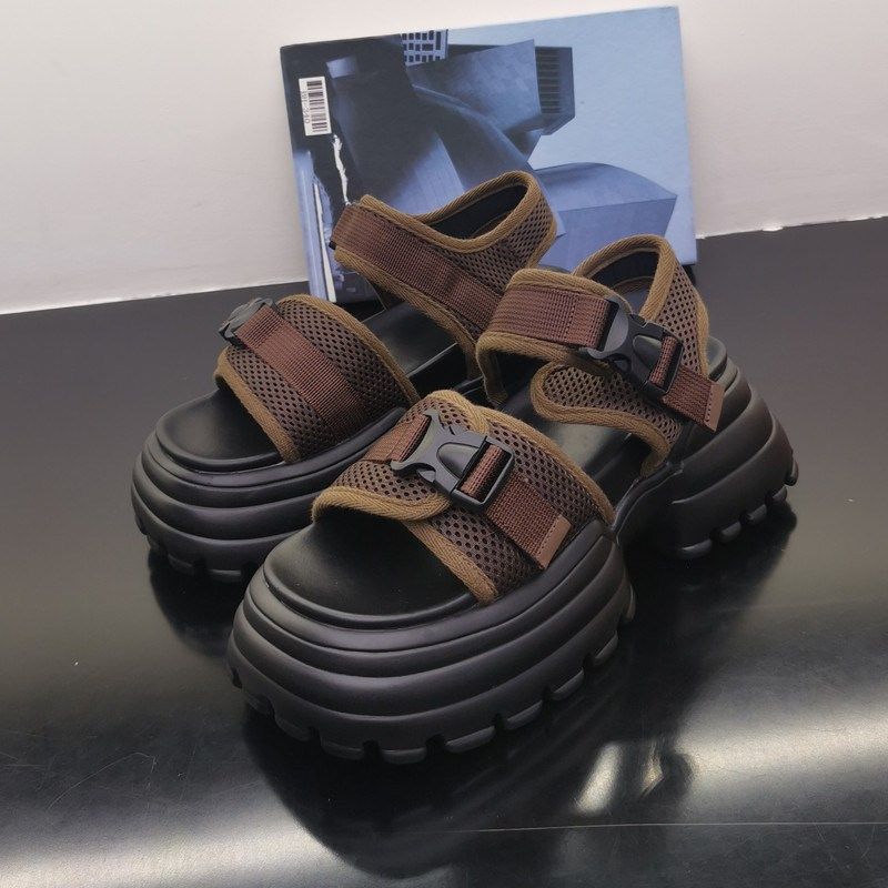 2025年夏季新款网布透气潮流皮带扣松糕底百搭休闲露趾厚底凉鞋女,女鞋,休闲凉鞋,淘宝优惠券,粉丝福利购,淘宝优惠卷