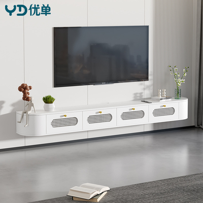 藤编悬浮电视柜圆角客厅家用小户型极窄电视柜挂墙式收纳柜2D118