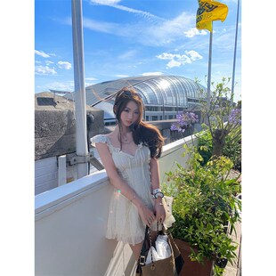 洋装 Xinlei 4吋套筒扳手袖 收腰显瘦蕾丝1 Lin月光变奏曲法式