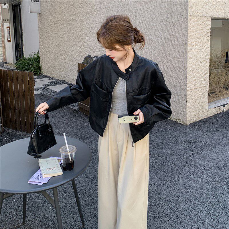 黑色港味复古百搭机车风皮衣短外套女2025秋季新款松弛感pu皮夹克