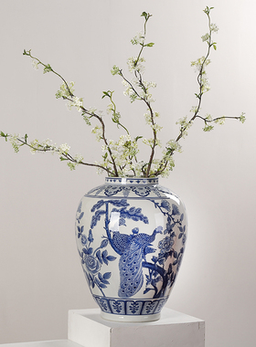 青花瓷陶瓷储物罐将军罐新中式收纳摆件客厅样板间博古架玄关装饰