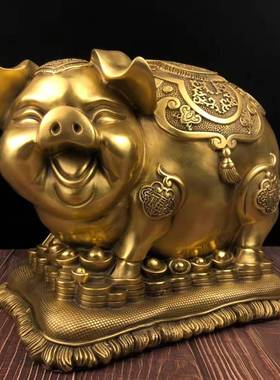 纯铜招财金猪摆件大号存钱福猪储存罐生肖猪纳财客厅W办公室装饰