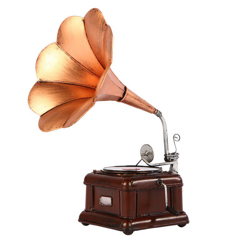 2023美式复古别墅样板房欧式装饰摆饰家居客厅酒柜铁艺留声机模型