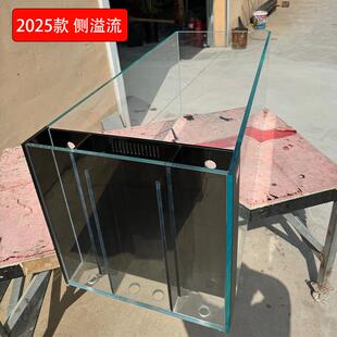 侧溢流黑波溪流缸原生溪流缸超薄溢流造景鱼缸工业风侧溢流下过滤