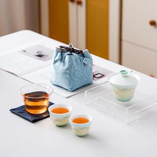 羊脂玉旅行茶具户外露营一壶两杯盖碗泡茶器可携式随身快客杯定制