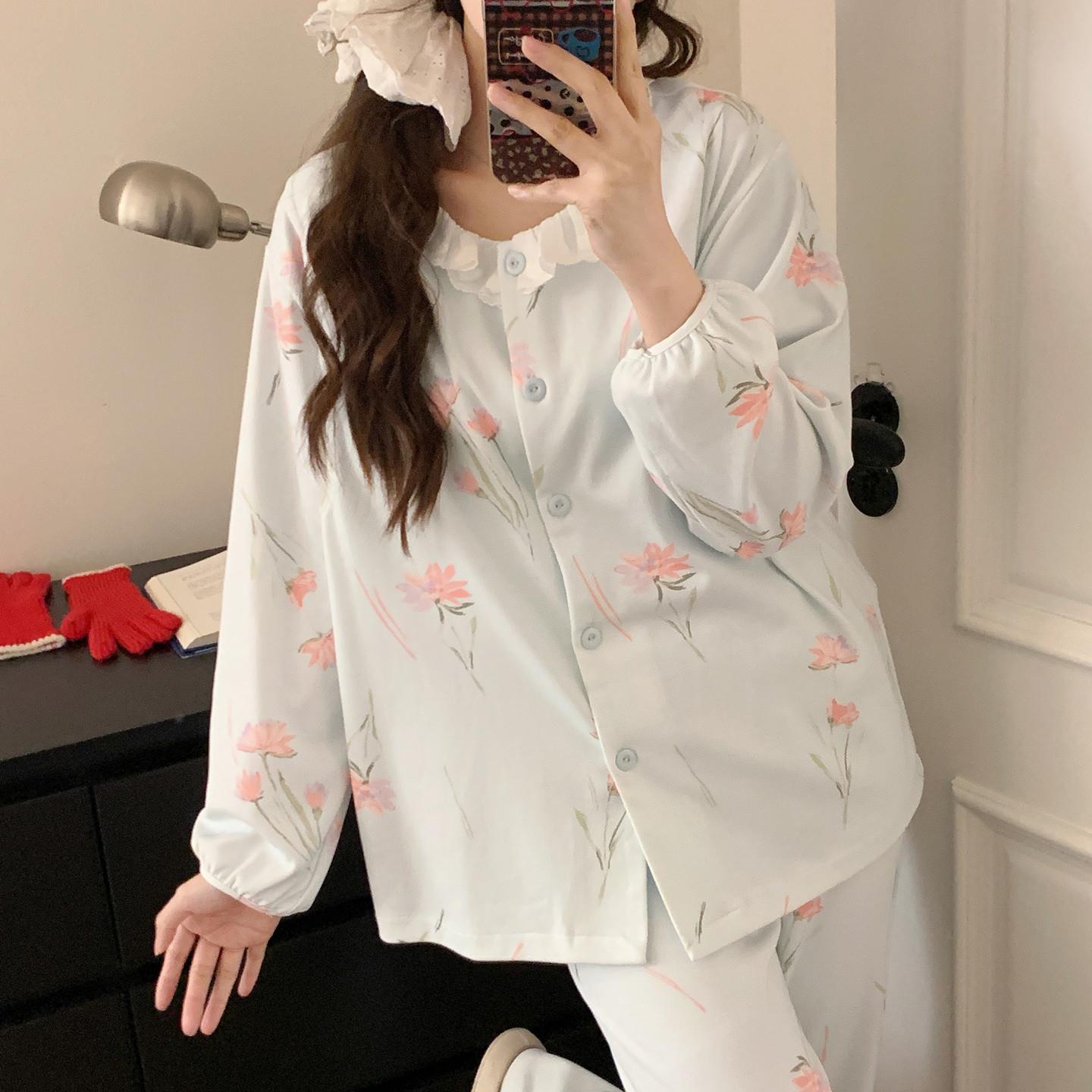 带胸垫月子服春秋夏季薄款产后四季产妇哺乳家居服套装孕妇睡衣女