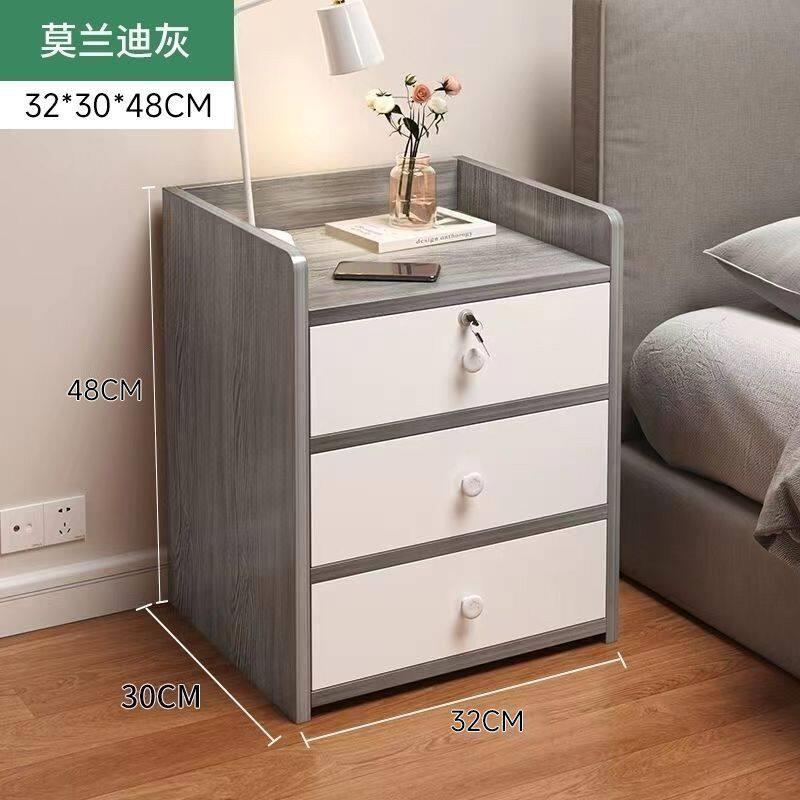 新中式床头柜卧室家用复古收纳带锁储物柜小型置物架卧室迷你柜