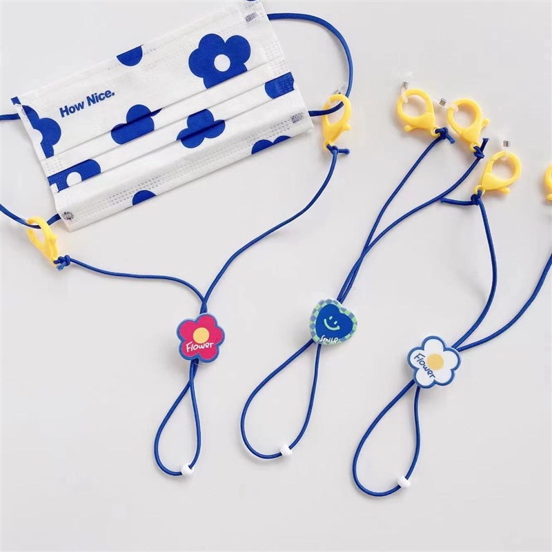 新款韩版口罩防丢绳 简约个性小花蓝色尼龙挂绳项链眼镜链口罩链