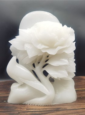 天然阿富汗白玉花开富贵摆件客厅办公室玄关博古架古典装饰品摆件