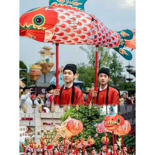 大型手举摇摆鲤鱼灯笼元宵巡游活动国潮古风手扎锦鲤非遗鱼灯成品