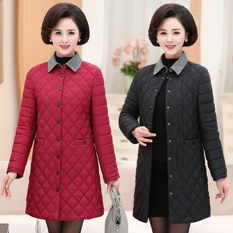 妈妈秋冬外套f中长款中年40岁50时尚棉袄中老年棉衣轻薄羽绒棉服