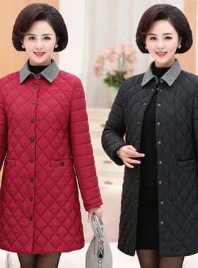 妈妈秋冬外套f中长款中年40岁50时尚棉袄中老年棉衣轻薄羽绒棉服