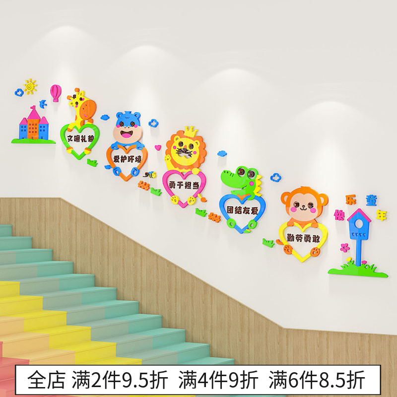 幼儿园楼梯墙面装饰卡通动物环创材料主题墙O成品走廊文化布置墙