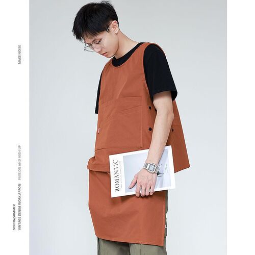 日式无袖加长罩衣家用厨房烘焙花艺画画背心式围裙男女工作服定制