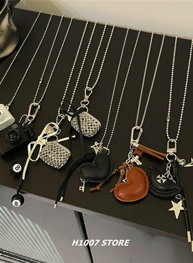 银色编织爱心丝带包包项链女长款个性小众感斜挎卫衣毛衣链男配饰