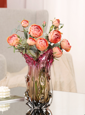 加厚琉璃紫色聚百财花瓶客厅插花玄关餐桌样板房电视柜高级装饰品