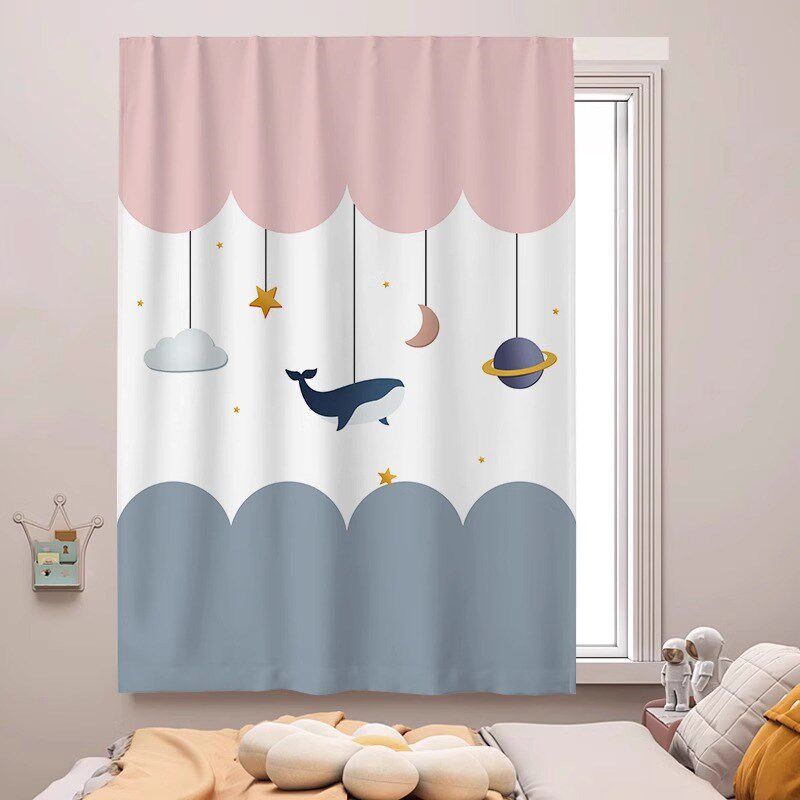 魔术贴儿童房窗帘遮光2025新款免打孔安装卧室小窗户简易短遮挡帘