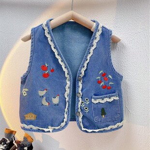 女宝宝牛仔马f甲秋季春秋款外穿薄款女童秋装背心婴幼儿童女孩马