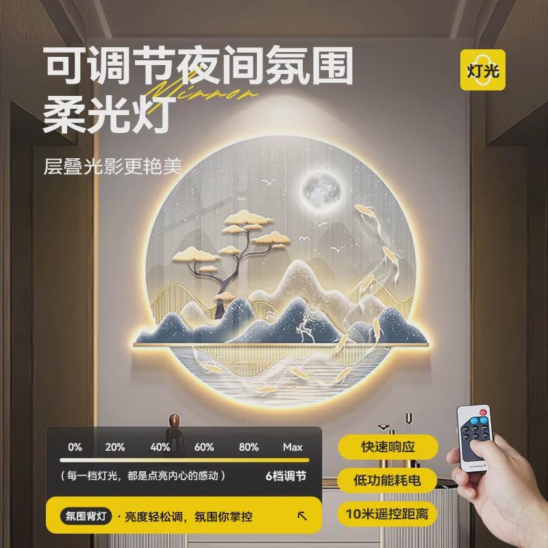带灯入户正对门挂画九鱼图玄关装饰画LED发光客S厅壁灯画走廊挂画