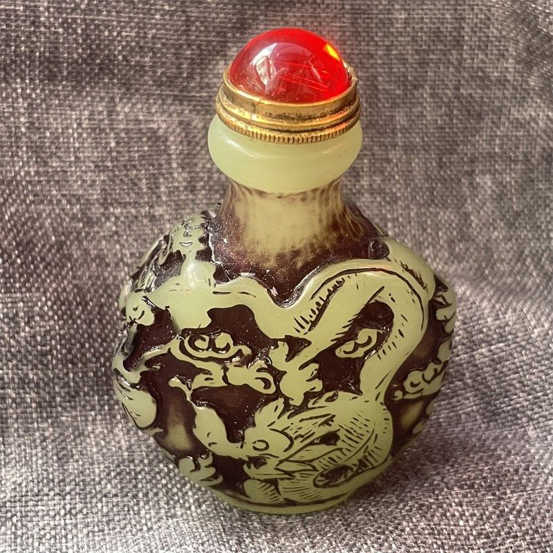 老式带勺鼻烟壶古董怀旧鼻烟具配饰用品I古典鼻壶瓶子把玩畅销龙