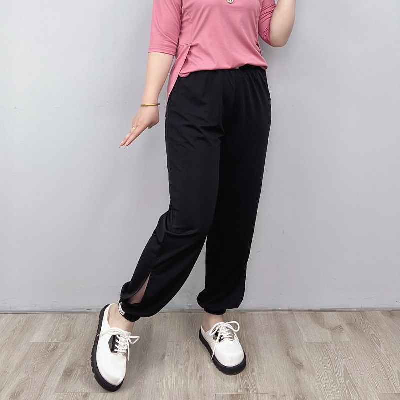 开叉束脚口运动休闲裤子女薄夏季新款大码胖mm宽松显瘦高腰哈伦裤