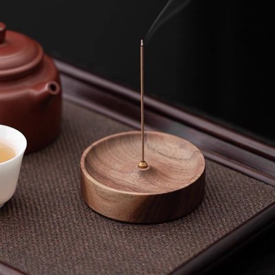 黑胡桃木线香香插香座炉底座茶桌禅意摆件香炉茶道室W内家用不落