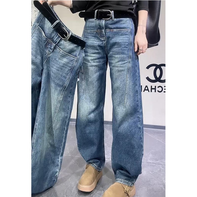 2025春季新款大码高腰直筒牛仔裤女胖mm梨型身材宽松显瘦弯刀长裤