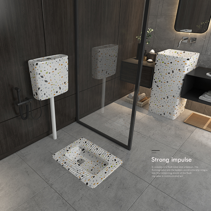 蹲便器蹲坑式水箱整套家用陶瓷水磨石大便器酒店民宿卫生间蹲厕