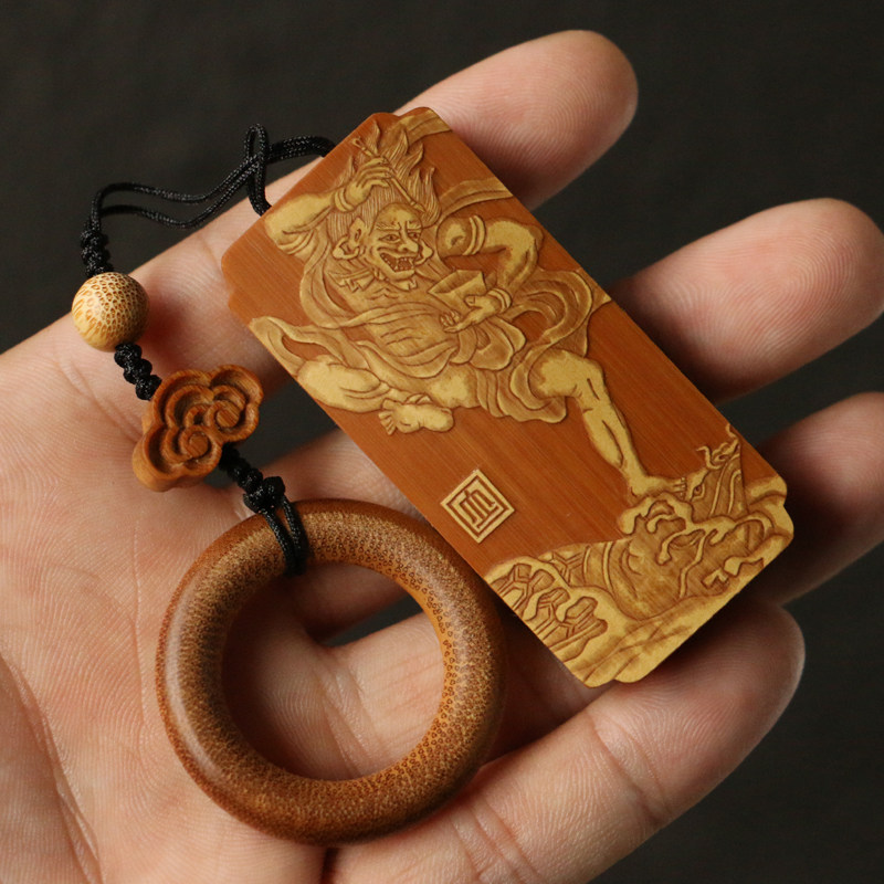 东阳名家裘立刚本工老玉竹留青雕刻手牌把件竹雕工X艺品竹器文玩