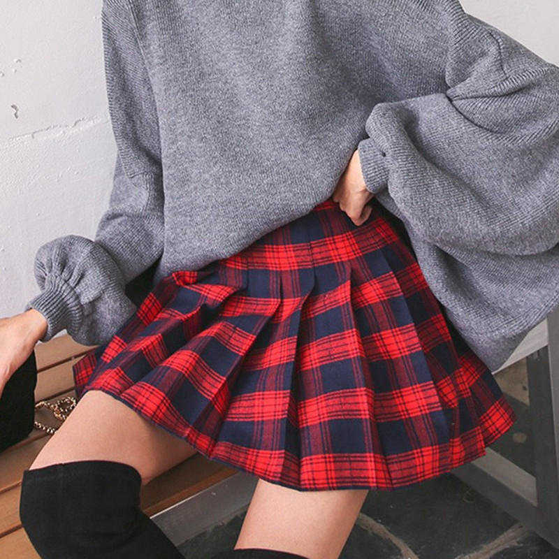 大码高腰a字半身裙短裙女春胖mm韩版显瘦学院风伞裙网球裙百褶裙