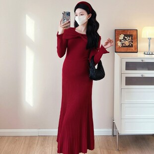 秋冬装 怀孕裙子冬装 简约长袖 韩版 保暖打底裙 针织连衣裙时尚 孕妇装