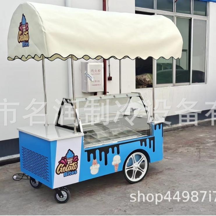厂家供应户外冰淇淋售卖车手推冰激凌展示车gelatocart小吃车