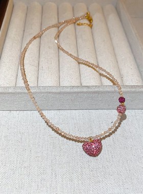 镶钻人造水晶款爱心吊坠项链韩系甜美设计锁骨链颈链小众简约项饰