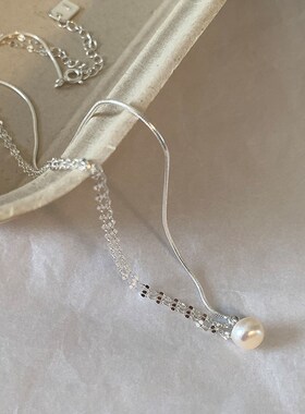 小众轻奢珍珠吊坠项链女简约高级个性时尚气质优雅百搭颈链锁骨链