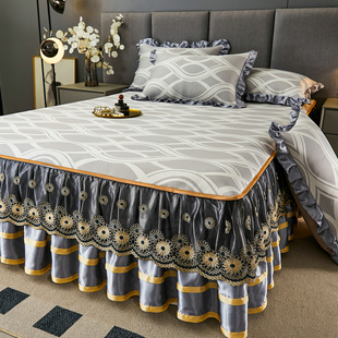 可拆卸花边凉席夏天空调软席凉垫 三件套夏季 欧式 凉感冰丝席床裙款