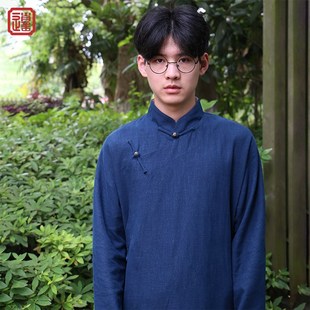 复古盘扣中国风男装 大褂袍子唐装 长袍马褂 男民国斜襟棉麻中式 长衫