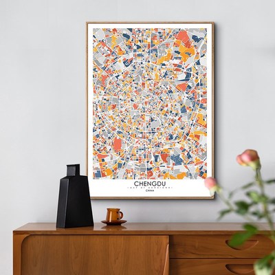 定制画北欧线描城市地图装饰画客厅沙L发背景墙挂画餐厅壁画
