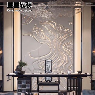 透光浮雕皮雕f割雕灯箱发光整副刺绣背景墙硬包家装工装装饰定制