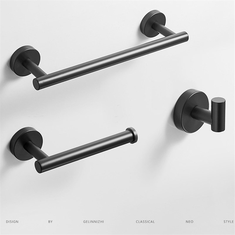 304不锈钢单杆三件套工程酒店纸巾架卫生间毛巾环挂衣钩卫浴挂件